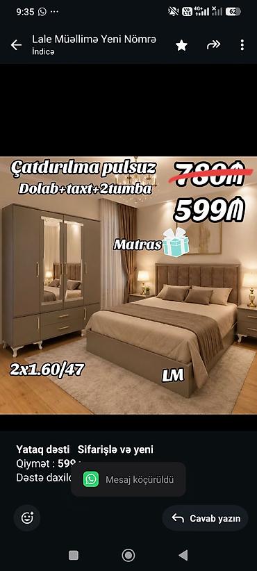 servant mebel: *Yataq dəsti* *Sifarişlə və yeni* Qiymət : *599₼* Dəstə — 1