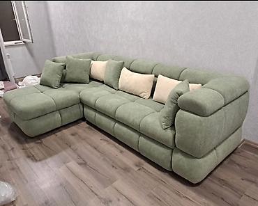 ev kreditle: L formalı yumşaq künc divan – açıq yaşıl rəngdə - Rahat L-şəkilli — 1