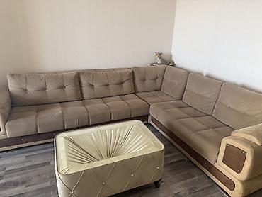 Ev və bağ: Künc divan dəsti və puf-çay stolcuğu - Rəng: bej/şamı tonlarında - — 1