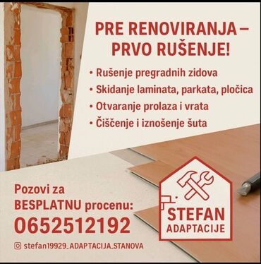 javascript kurs beograd: Nudimo usluge rusenja zidova, otvaranje prolaza (vrata), skidamo