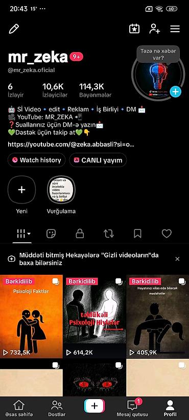 onlayn işler: TikTok səhifəsi / sosial media hesabı – **mr_zeka (@mr_zeka.oficial)** — 1