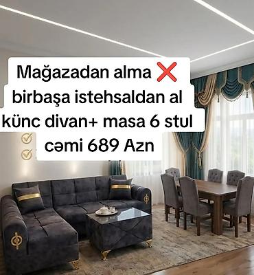Divan və masa dəstləri: Yeni, Künc divan, Qonaq otağı üçün, Açılmayan — 1