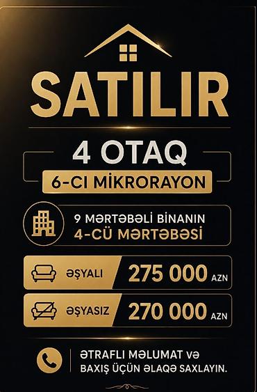 Mənzillər: Satılır: 4 otaqlı mənzil - Yer: 6-cı mikrorayon - Bina: 9 mərtəbəli — 1