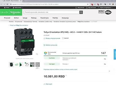 Ostali elektro materijali: Schneider Electric TeSys D kontaktor – model LC1D32B7 - Serija: TeSys — 6