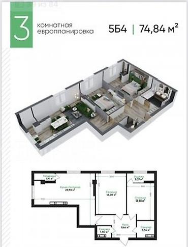 жк эсентай квартиры: 3 комнаты, 75 м², АЮ Гранд Элитка, 4 этаж, ПСО (под самоотделку) — 2