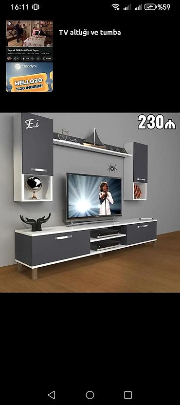 televizor stendleri: Yeni, Düz TV altlığı, Polkalı — 1