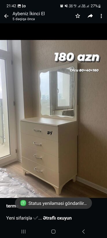 Мебель: *termo* Yeni sifarişlə ✔️ Rəng seçimi var 😍 ölçü 80×40×160 Qiymət