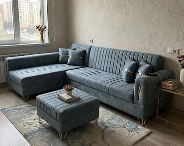 aksa generator: Künc divan dəsti – müasir dizayn - Model: L‑şəkilli künc divan + puf — 1