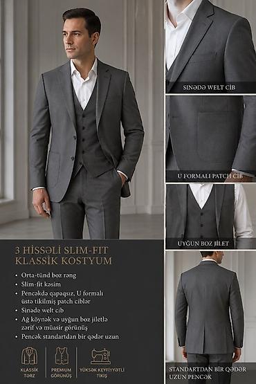 3 hissəli slim-fit klassik kostyum - Rəng: orta-tünd boz - Kəsim lalafo.az -da 3 hissəli slim-fit klassik kostyum - Rəng: orta-tünd boz - Kəsim