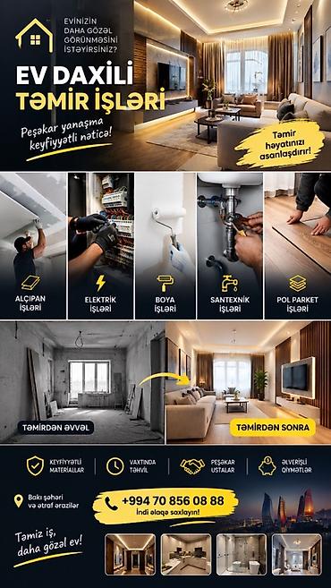 EV DAXİLİ TƏMİR XİDMƏTLƏRİ Peşəkar yanaşma, keyfiyyətli nəticə. Təmiz