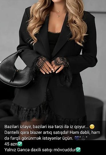 elegant furs: Dantelli qara blazer - Rəng: qara - Dizayn: qollarda və ətək — 1