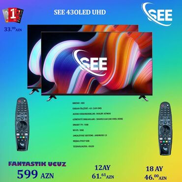 smart led: Yeni Televizor 43" Pulsuz çatdırılma