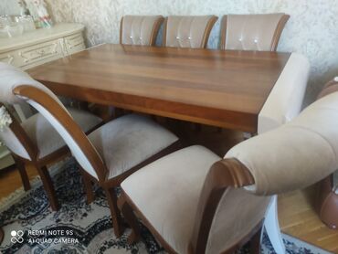 taxta stul stol: Qonaq otağı üçün, İşlənmiş, Açılmayan, Dördbucaq masa, 6 stul, Türkiyə