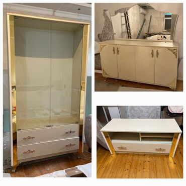 скамейка для прихожей: Klassik üslubda mebel dəsti - Rəng: krem və qızılı detallarla -