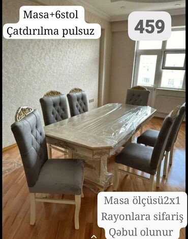 Masa və oturacaq dəstləri: Qonaq otağı üçün, Yeni, Açılan, Dördbucaq masa, 6 stul