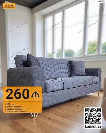 yığma divan: Divan – Kod: 6121 - Ölçü: 210 sm - Mexanizm: Açılan, bazalı (yataq — 1