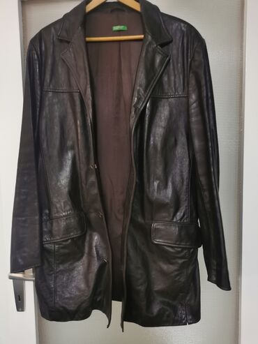 muske jakne za jesen: Leather jacket Genuine leather, L (EU 52), Benetton, color - Black