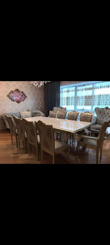 Masalar və oturacaqlar: Qonaq otağı üçün, İşlənmiş, Açılan, Dördbucaq masa, 10 stul