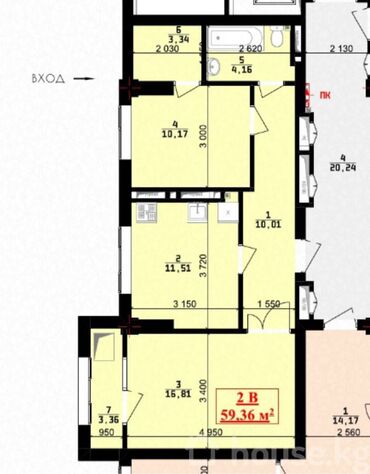 джал 15 ихлас: 2 комнаты, 60 м², Элитка, 12 этаж, ПСО (под самоотделку)