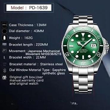 Ručni satovi: PAGANI DESIGN PD-1639 43mm/Zelena-Rolex Submariner-Automatik Potpuno — 9