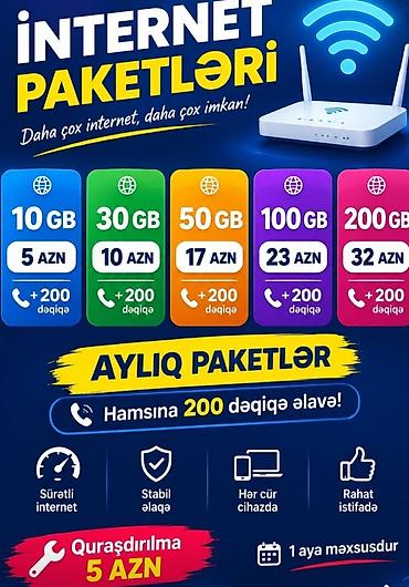 İnternet paketləri – aylıq GB seçimləri və qiymətlər: - 10 GB – 5 AZN