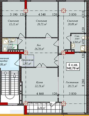 закрытый городок ницца: 4 комнаты, 143 м², Асанбай мкр Элитка, 5 этаж, ПСО (под самоотделку) — 5