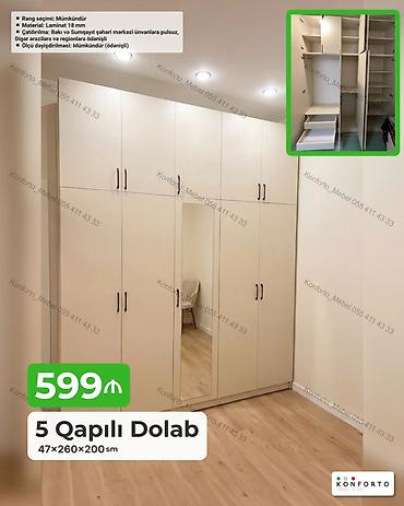 5 qapılı paltar dolabı — 47×260×200 sm ölçüdə. - Material: 18 mm