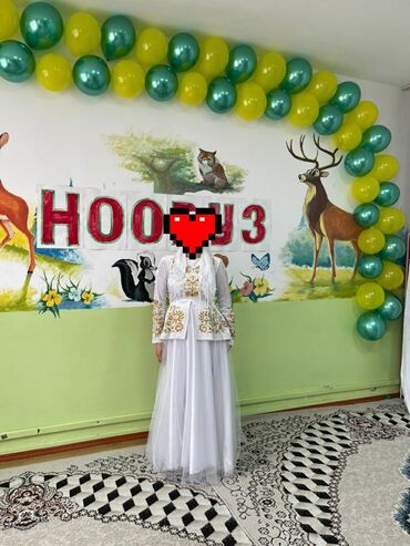кыргыз кийим: Бальное платье, Длинная модель, цвет - Белый, M (EU 38), В наличии