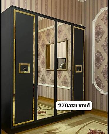 skaf: Dördkapılı paltar şkafı – güzgülü model - Rənglər: ağ-qızılı — 10