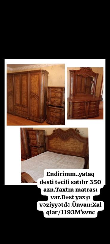 Divanlar: Endirimm. yataq dəsti təcili satılır 350 azn.Taxtın matrası var.Dəst