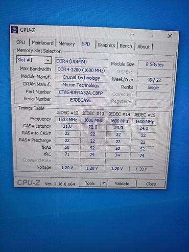 Оперативная память (RAM) для ПК: Оперативная память (RAM) для ПК, Б/у, Crucial, 8 ГБ, DDR4, 3200 МГц — 2