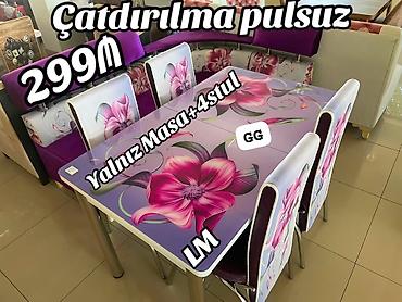 Yemək otağı dəsti – yalnız masa + 4 stul - Dizayn: bənövşəyi-tonlarda