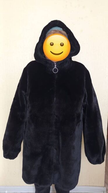 платья женский: Шуба, По колено, С капюшоном, 7XL (EU 54)