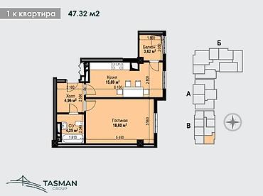 1room flat: 1 комната, 47 м², Аламедин-1 мкр Элитка, 7 этаж, ПСО (под самоотделку) — 2