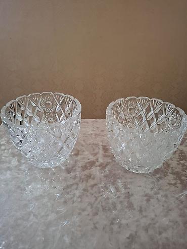 piknik sufrəsi: Kəsimli naxışlı şüşə/kristal qablar – 2 ədəd dəst. - Material: şəffaf — 1