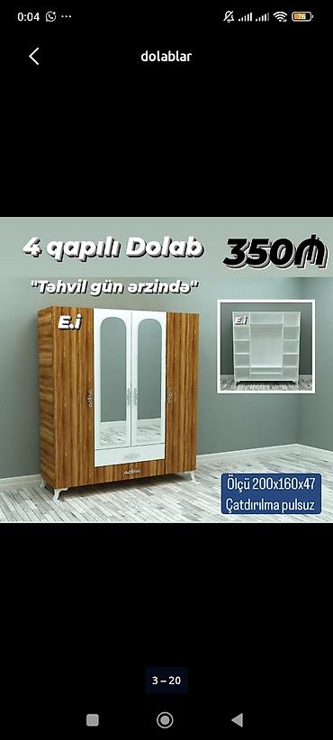 4 qapılı dolab - Material: ağ və ağac dekorlu korpus, ön hissədə