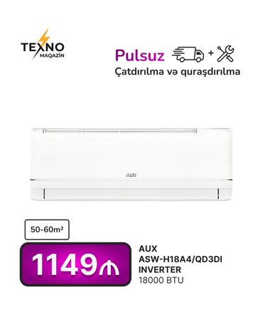 invertor: Кондиционер AUX, 50-60 м², Сплит-система, Нет кредита, Бесплатная установка