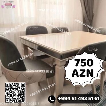 Masa və oturacaq dəstləri: Qonaq otağı üçün, Yeni, Açılmayan, Dördbucaq masa, 6 stul — 13