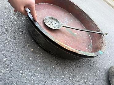 mis samovar: Məhsul: Böyük ölçülü mis təndir/qazan + uzun saplı süzgəcli kepçe — 4