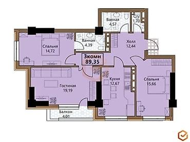элиф гарден: 3 комнаты, 89 м², Южная Магистраль Элитка, 17 этаж, ПСО (под самоотделку) — 2