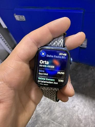 sazz problem: Apple Watch Series 7. 44mm mavi alüminium korpus, toxumalı elastik — 8