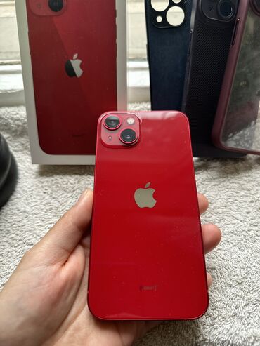 IPhone 13, Б/у, 128 ГБ, Красный, Зарядное устройство, Защитное стекло, Чехол, 88 %
