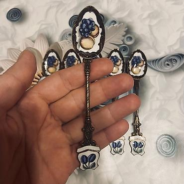 Qab-qacaq və mətbəx ləvazimatları: Vintage dekorativ çay qaşıqları dəsti – 6 ədəd - Material: metal — 3