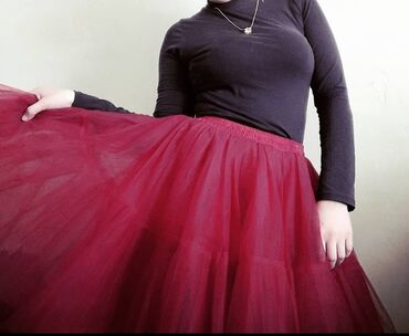 бордовое платье рубашка: Юбка, Фатин, По талии