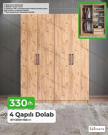 Dolablar: 4 qapılı geyim dolabı Ölçü: 47×200×160 sm Material: 18 mm laminat — 1