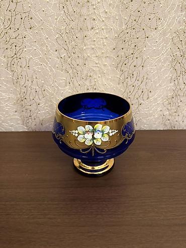 Kobalt-mavi şüşədən dekorativ qədəh/kasa - Material: qalın