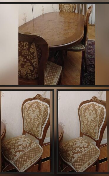 Masa və oturacaq dəstləri: Qonaq otağı üçün, İşlənmiş, Oval masa, 6 stul