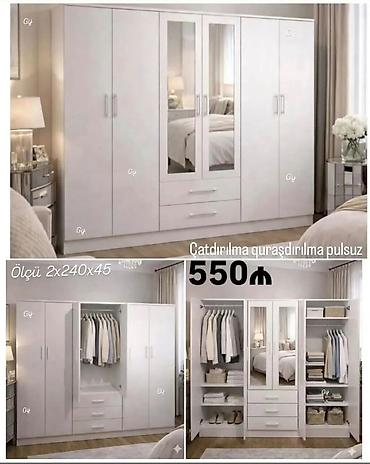 parça skaf: Yeni, 6 qapı, Güzgülü, Ağ, Açılan, Düz dolab — 1