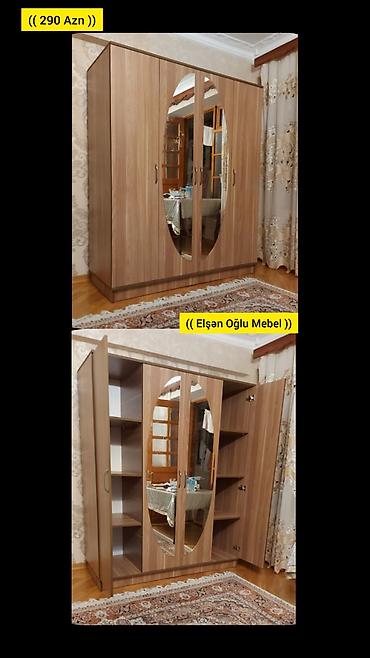 Yeni, 4 qapılı, Güzgülü, Qəhvəyi, Açılan, Düz dolab