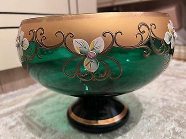 şirniyyat vitrin: Şüşə dekorativ meyvə/qənnadı qabı – ayaqlı, yaşıl rəngli - Material — 1